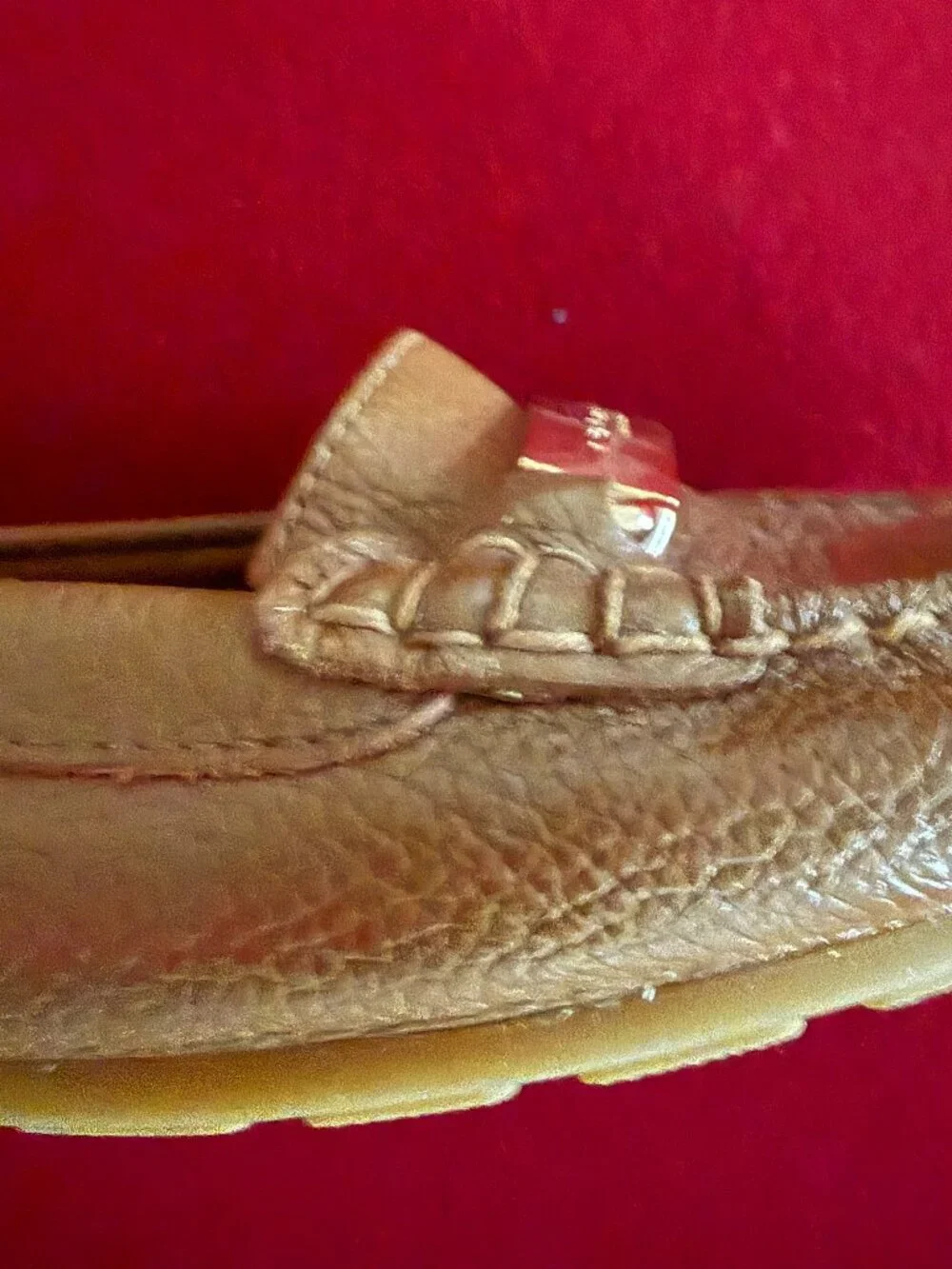 COACH Fredrica Tan Pebbled Leather Driving Loafers Gold Hardware Size 10B